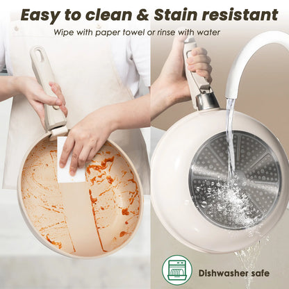 22 pieces, non-stick, induction, dishwasher and oven safe, khaki. Great gift for Christmas and Halloween.KIKCOIN.