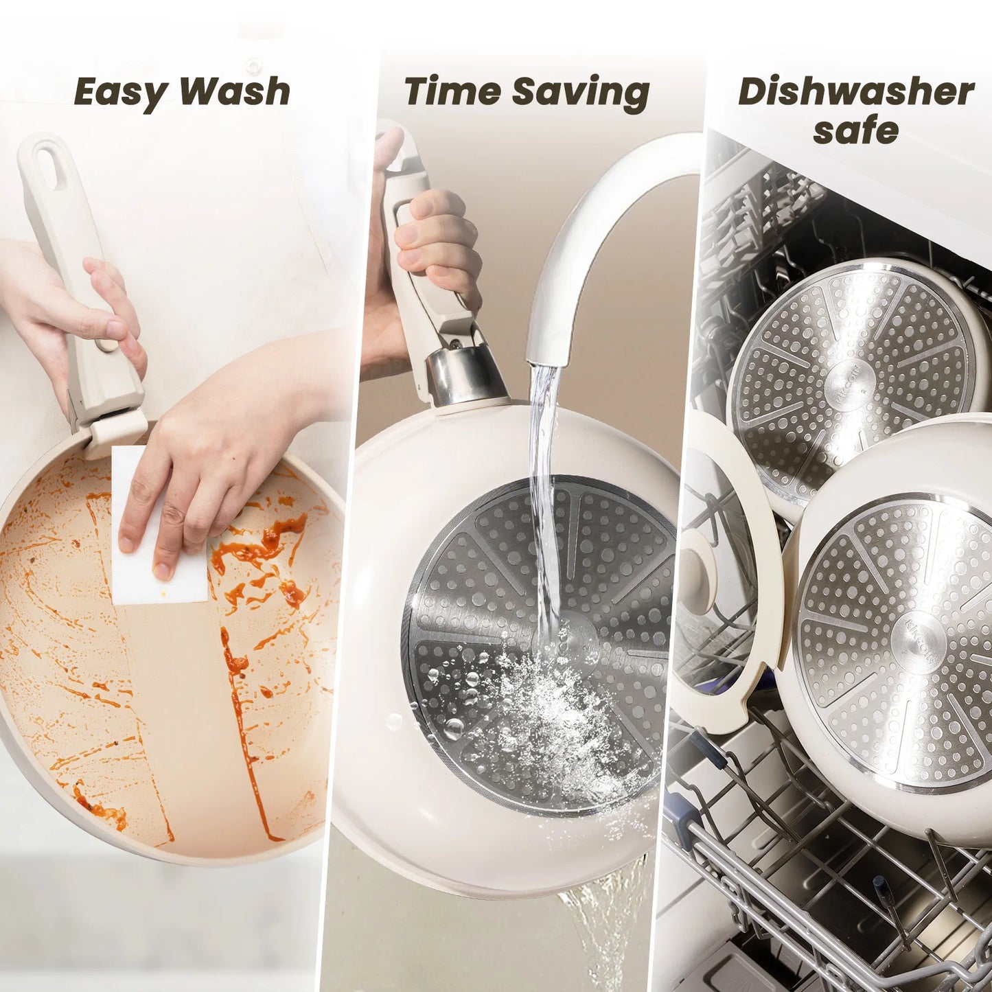 22 pieces, non-stick, induction, dishwasher and oven safe, khaki. Great gift for Christmas and Halloween.KIKCOIN.