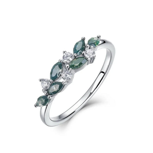 Green Natural Moss Agate Small and Delicate Forest-style Ring for Women