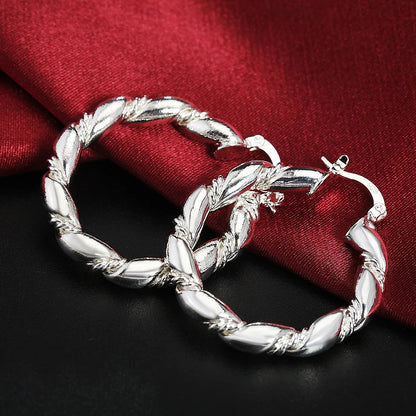 925 Sterling Silver Rope Round 4cm earrings high quality 18K gold plated  Fashion Jewelry Wedding Christmas Gift