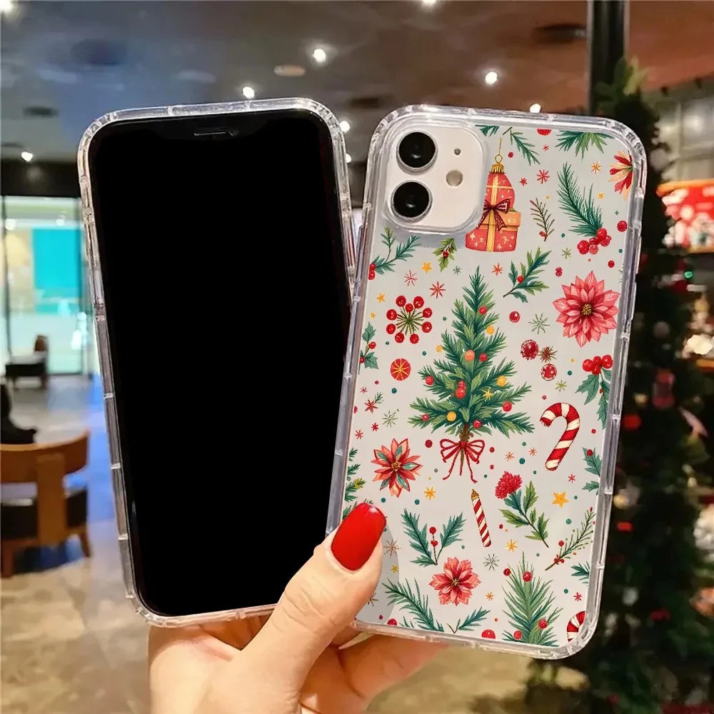Cute Christmas Tree Candy Cane Bonsai Beautiful Transparent Phone Case For iPhone 17 16E 11 12 13 14 15 Pro Max 7 8 Plus XR XS X