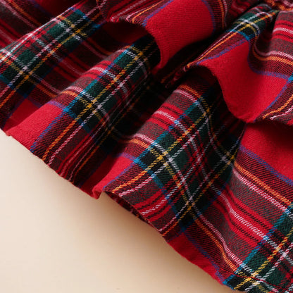 Baby Girls Christmas Ribbed Ruffles Long Sleeve Bodysuits+Plaid Layered Suspender Dress Xmas Outfits Newborn Clothes