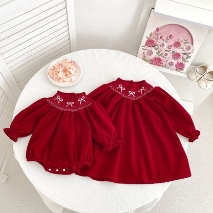 2025 Christmas Children Clothes New Year Clothing Sister Dress 0-6Yrs Girl Party Dress Kids Princess Dresses Baby Girl Romper