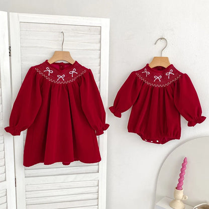 2025 Christmas Children Clothes New Year Clothing Sister Dress 0-6Yrs Girl Party Dress Kids Princess Dresses Baby Girl Romper