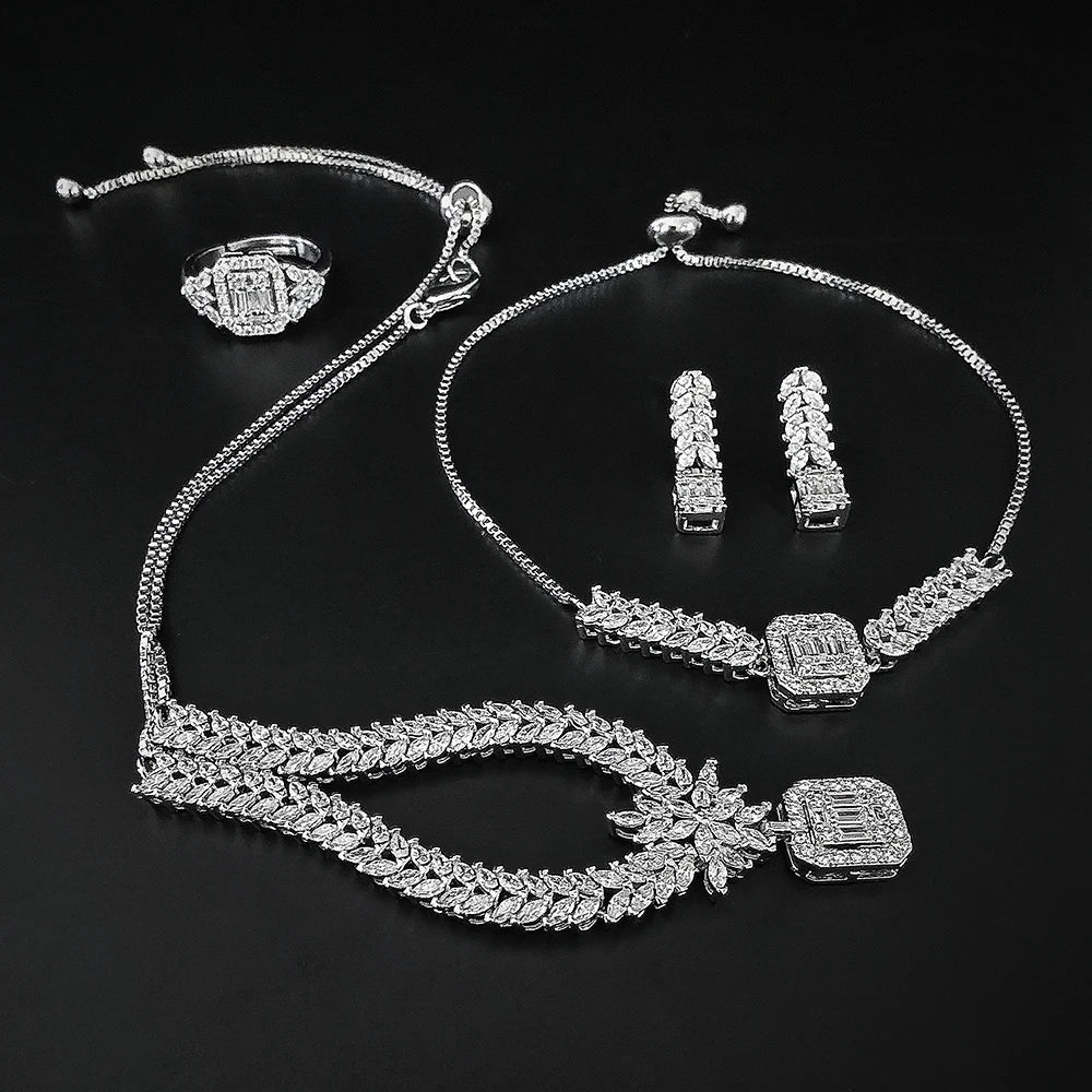 4pcs Pack Moonso Arrival Unique Design Silver Color Jewelry Set for Women Christmas Gift Jewelry R008-E008-S008-X008