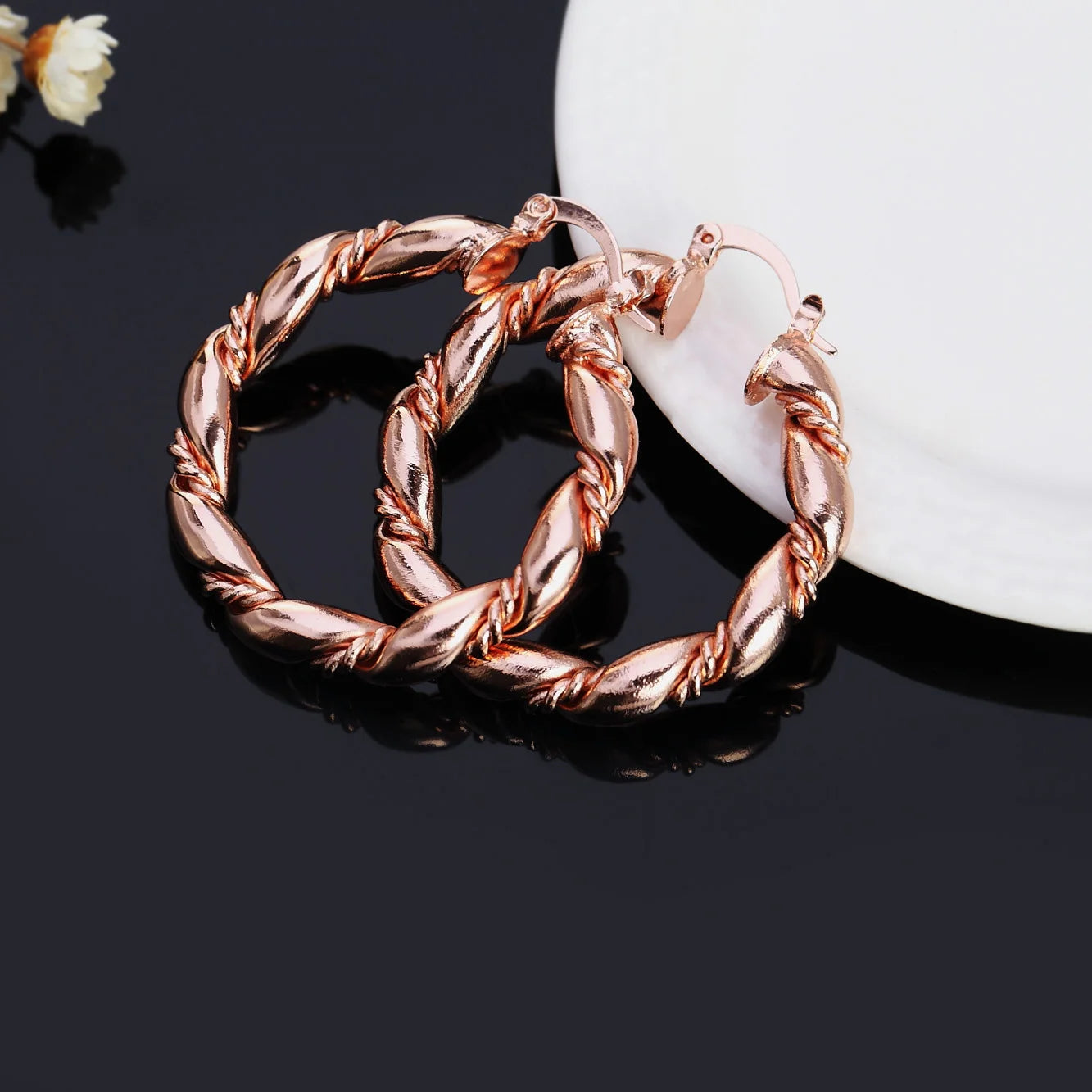 925 Sterling Silver Rope Round 4cm earrings high quality 18K gold plated  Fashion Jewelry Wedding Christmas Gift