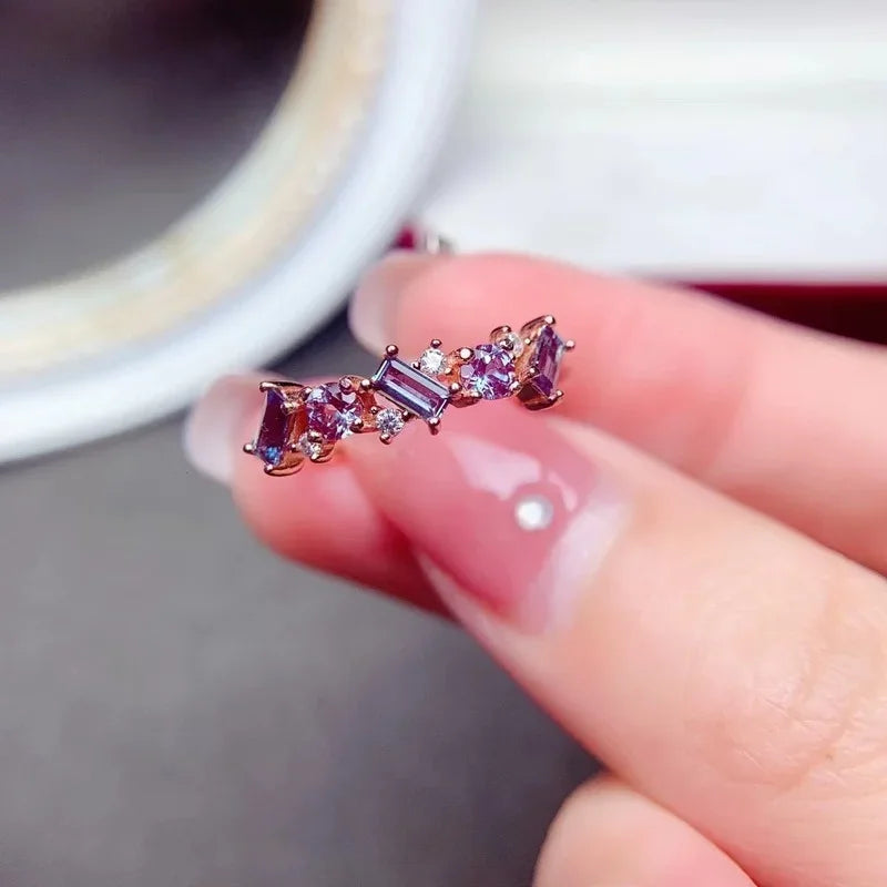 Change Color Alexandrite Ring 925 Sterling Silver Engagment Wedding Rings for Women Anniversary Gift  womens rings