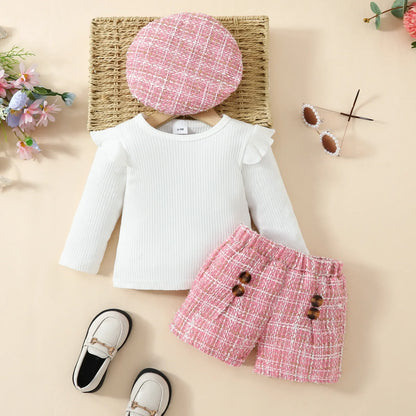 Baby Girls Clothes New Year Set 0-3Y Long Sleeve Big Bow Top Irregular Skirt and Beret Toddler Christmas Clothes
