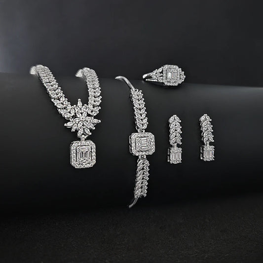 4pcs Pack Moonso Arrival Unique Design Silver Color Jewelry Set for Women Christmas Gift Jewelry R008-E008-S008-X008