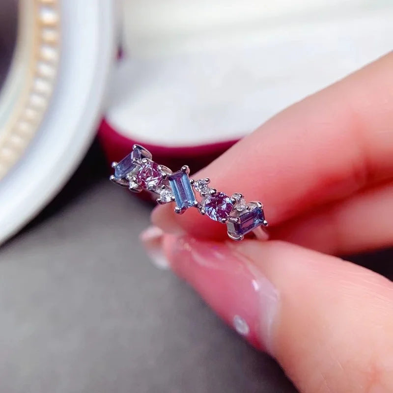 Change Color Alexandrite Ring 925 Sterling Silver Engagment Wedding Rings for Women Anniversary Gift  womens rings
