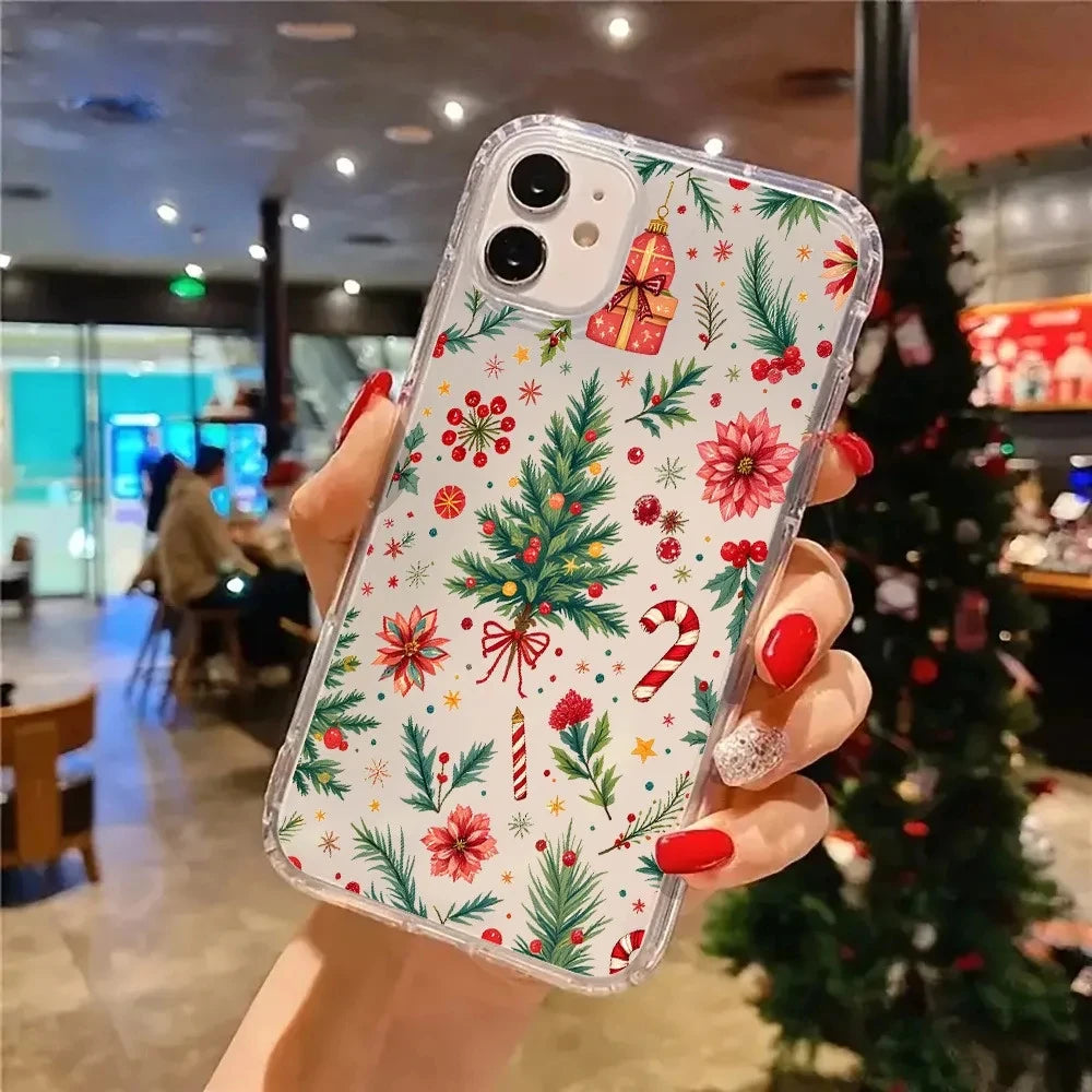 Cute Christmas Tree Candy Cane Bonsai Beautiful Transparent Phone Case For iPhone 17 16E 11 12 13 14 15 Pro Max 7 8 Plus XR XS X