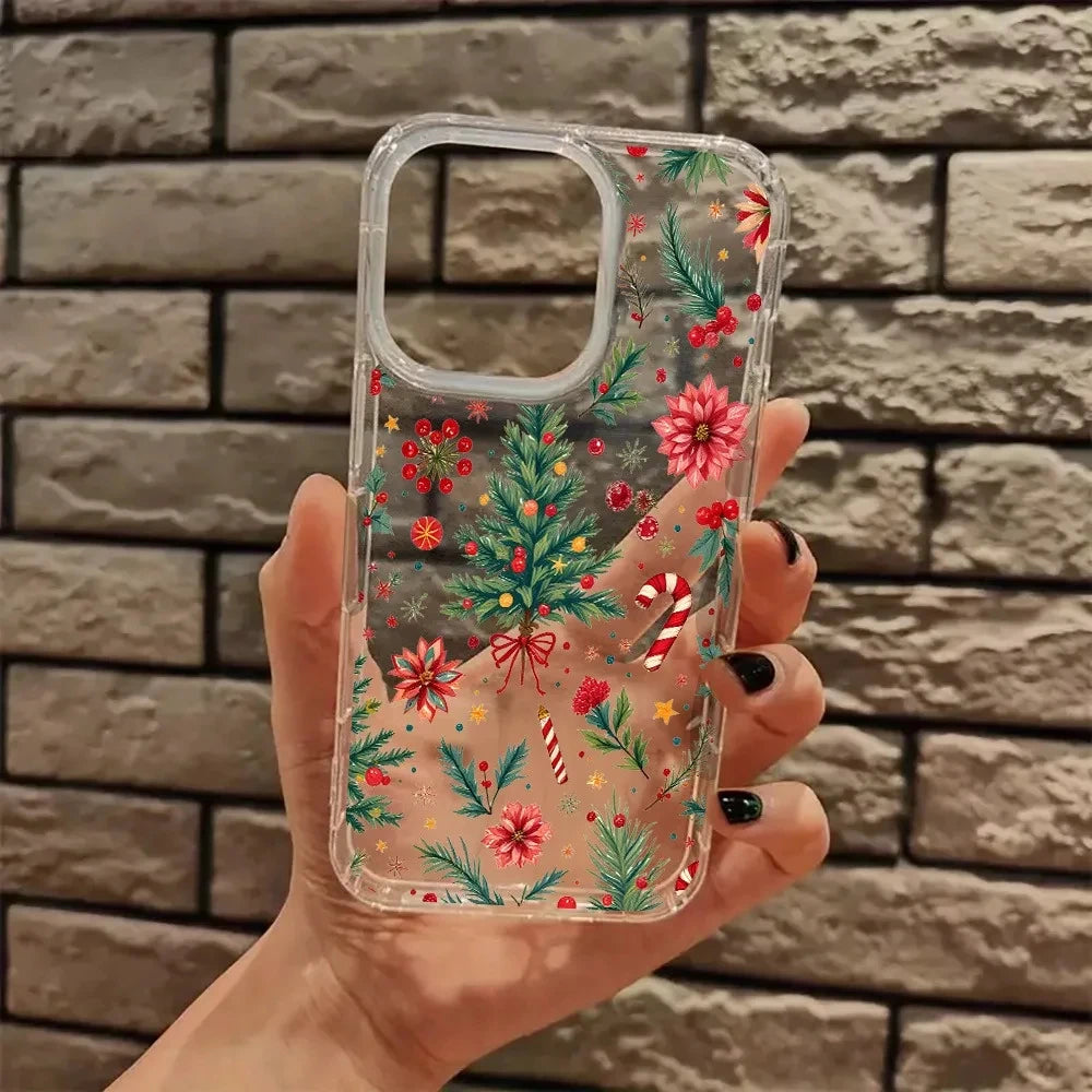 Cute Christmas Tree Candy Cane Bonsai Beautiful Transparent Phone Case For iPhone 17 16E 11 12 13 14 15 Pro Max 7 8 Plus XR XS X