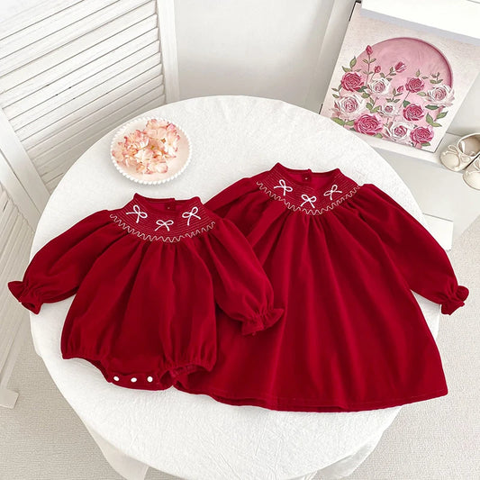 2025 Christmas Children Clothes New Year Clothing Sister Dress 0-6Yrs Girl Party Dress Kids Princess Dresses Baby Girl Romper
