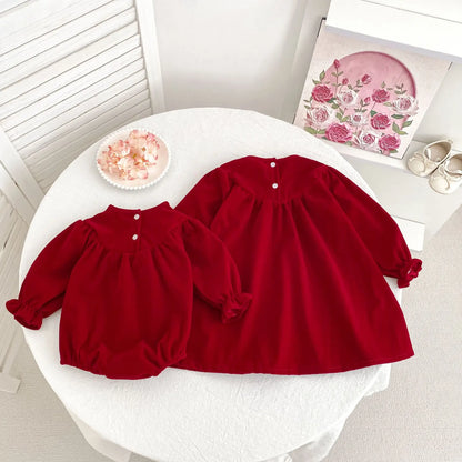 2025 Christmas Children Clothes New Year Clothing Sister Dress 0-6Yrs Girl Party Dress Kids Princess Dresses Baby Girl Romper