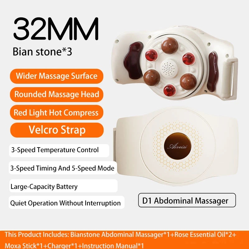 Electric Bian Stone Abdominal Massager Machine Waist Roller Massage Device Tool For Woman Abdomen Promote Intestinal Peristalsis