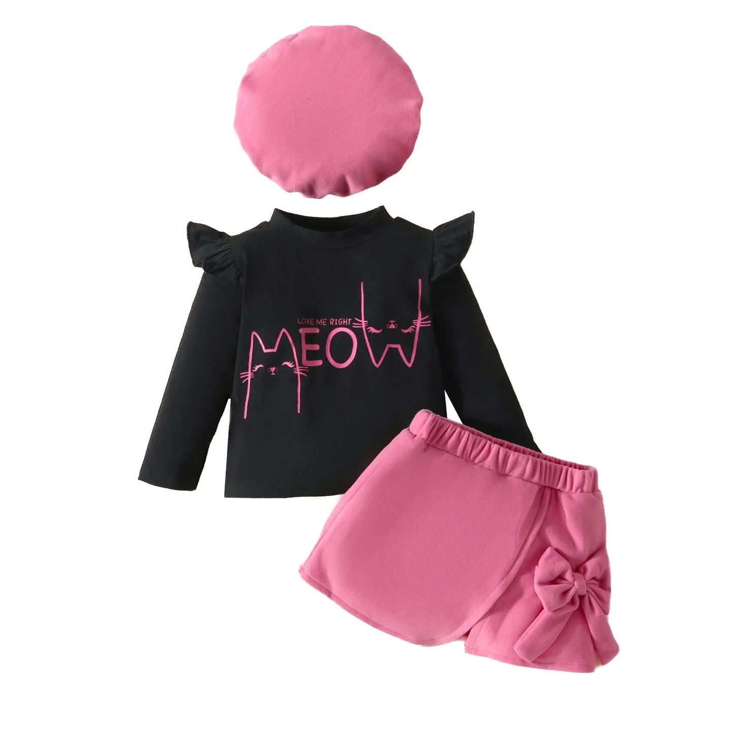 Baby Girls Clothes New Year Set 0-3Y Long Sleeve Big Bow Top Irregular Skirt and Beret Toddler Christmas Clothes