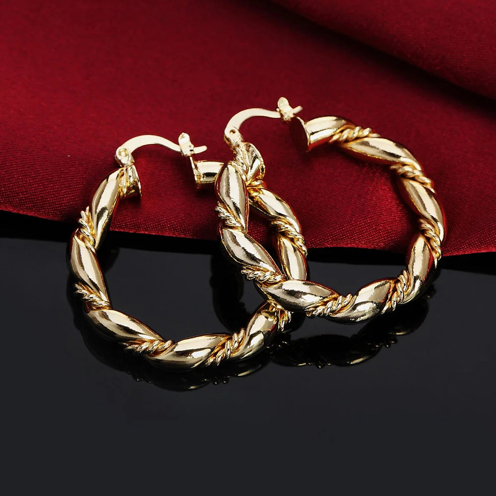 925 Sterling Silver Rope Round 4cm earrings high quality 18K gold plated  Fashion Jewelry Wedding Christmas Gift