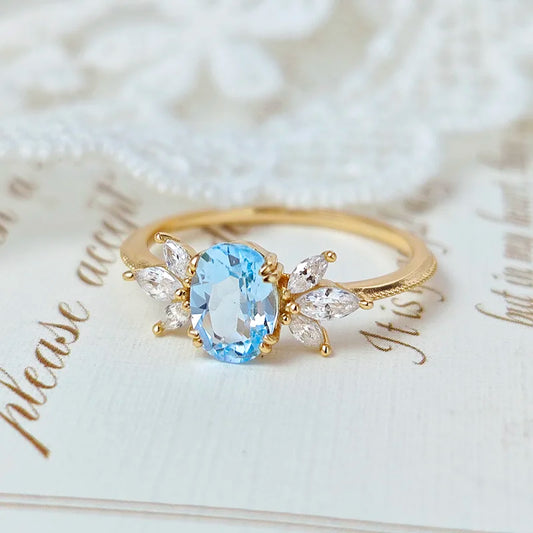 LAMOON Natural Topaz Ring For Women Gemstone Ring S925 Silver Gold Plated Sky Wing Wedding Engagement Ring Christmas Gift RI208