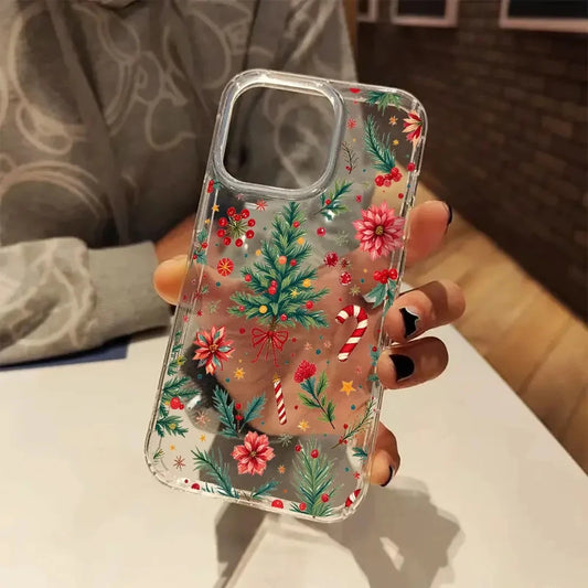 Cute Christmas Tree Candy Cane Bonsai Beautiful Transparent Phone Case For iPhone 17 16E 11 12 13 14 15 Pro Max 7 8 Plus XR XS X