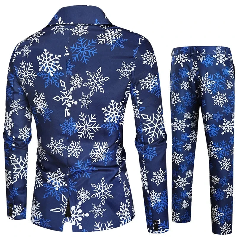 Blue Thin Men's Suit Two-Piece Set, Christmas Essential Loose Fit Asian Size Classic Christmas Outfit for Men