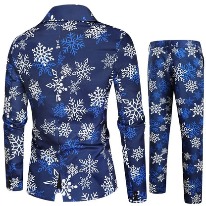 Blue Thin Men's Suit Two-Piece Set, Christmas Essential Loose Fit Asian Size Classic Christmas Outfit for Men