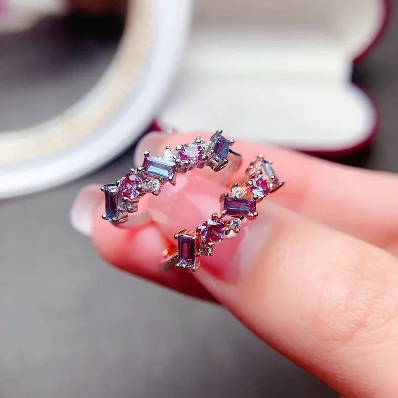 Change Color Alexandrite Ring 925 Sterling Silver Engagment Wedding Rings for Women Anniversary Gift  womens rings