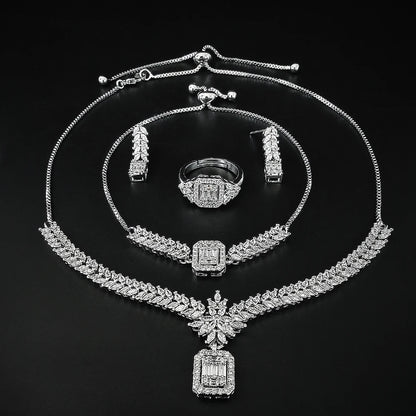 4pcs Pack Moonso Arrival Unique Design Silver Color Jewelry Set for Women Christmas Gift Jewelry R008-E008-S008-X008