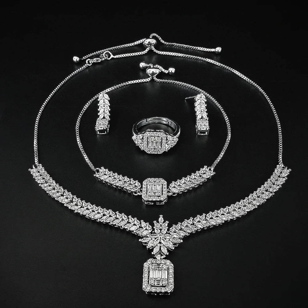 4pcs Pack Moonso Arrival Unique Design Silver Color Jewelry Set for Women Christmas Gift Jewelry R008-E008-S008-X008