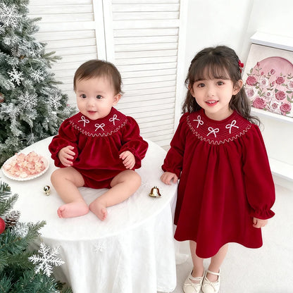 2025 Christmas Children Clothes New Year Clothing Sister Dress 0-6Yrs Girl Party Dress Kids Princess Dresses Baby Girl Romper